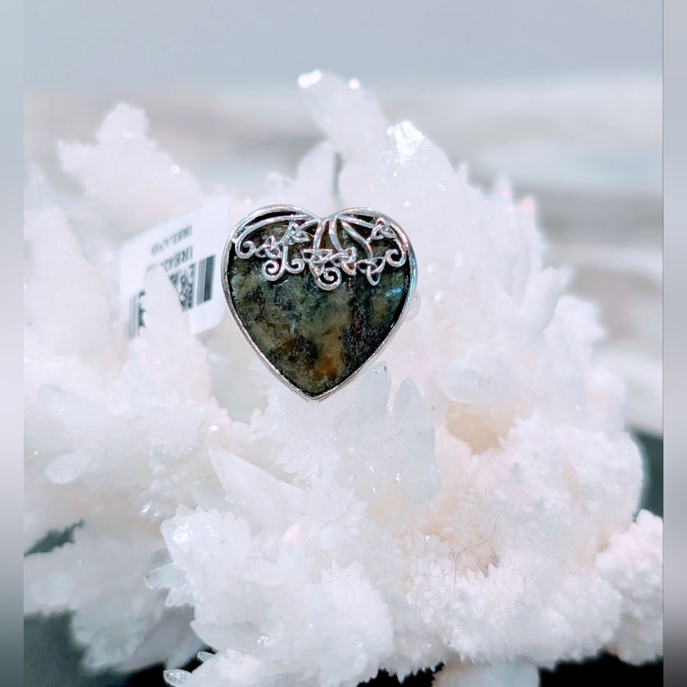 Ireland Connemara Marble Sterling Silver Trinity Knot Heart Ring